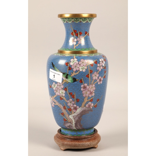 1 - Cloisonne vase, 26cm high not including stand