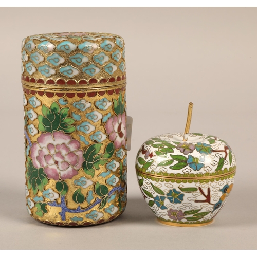 35 - Two cloisonne lidded pots, one in the form of an apple