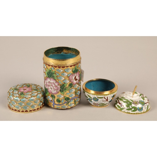 35 - Two cloisonne lidded pots, one in the form of an apple