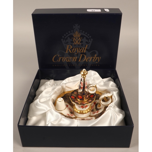 37 - Royal Crown Derby Old Imari pattern candle holder set with box