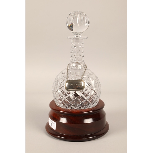 8 - Cut glass port decanter with wooden stand