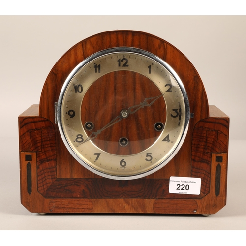 220 - Art Deco style mantel clock with inlaid design