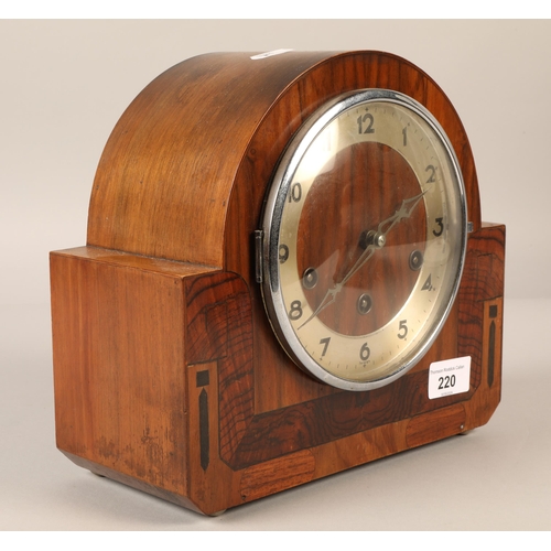 220 - Art Deco style mantel clock with inlaid design