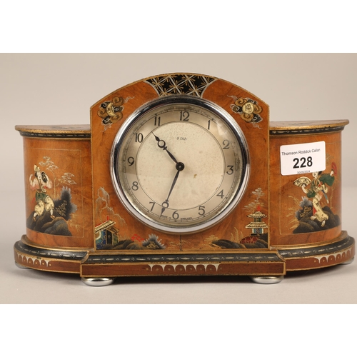 228 - Smith's English Clocks 8 Day mantel clock with hand painted oriental design