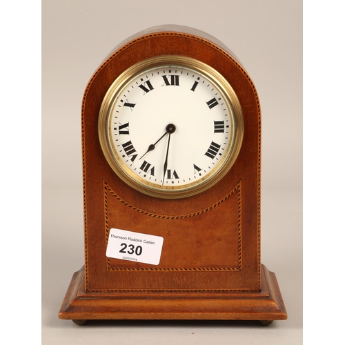 230 - Mahogany mantel clock with inlaid marquetry design