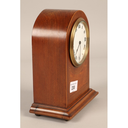 230 - Mahogany mantel clock with inlaid marquetry design