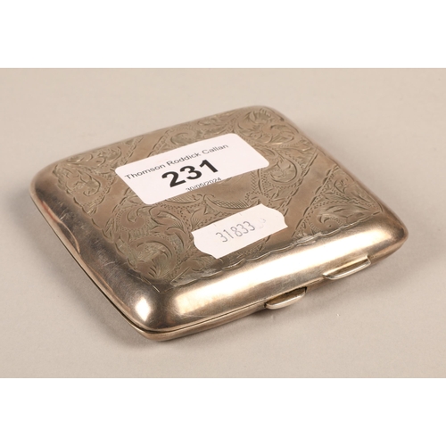 231 - Silver cigarette case with gilt interior, hallmarked Birmingham 1921, 73g