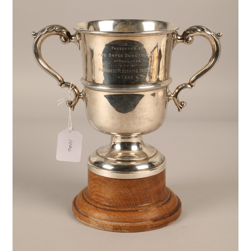 254 - Silver cup, 'Presented by JNO Bryce Duncan, Esq. of Newlands to Kirkmahoe Ploughing Society 1930' Bi... 