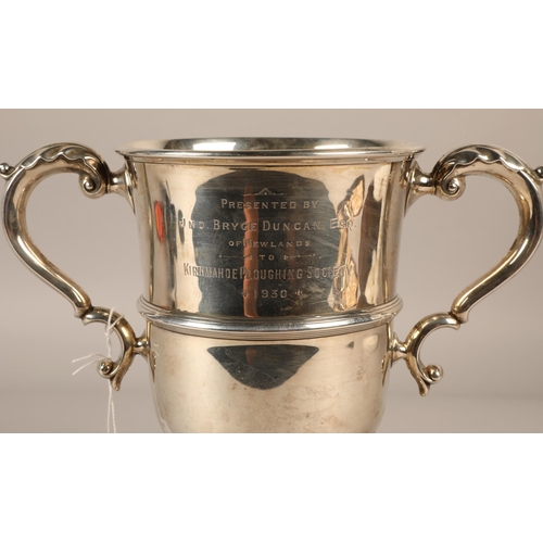 254 - Silver cup, 'Presented by JNO Bryce Duncan, Esq. of Newlands to Kirkmahoe Ploughing Society 1930' Bi... 