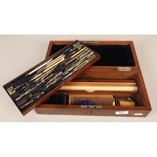 257 - Hobson & Co London walnut cased draughtsman's drawing set