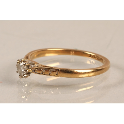 53 - 18ct gold and platinum band set with diamond solitaire, ring size M, gross weight 1.9g