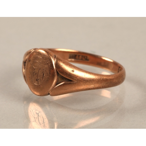 66 - 9ct rose gold signet ring, size N, 3g