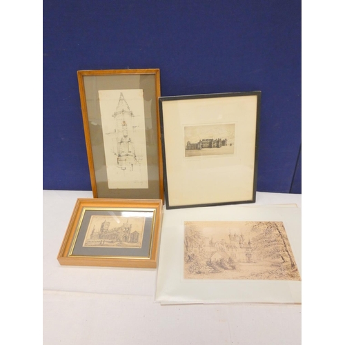 150 - ARTIST UNKNOWN.  Pair of detailed pen & ink drawings, the south view & the north view of a S... 