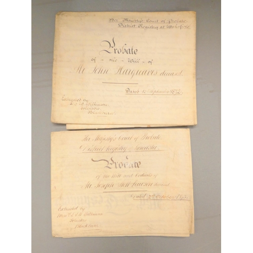 155 - Documents & Ephemera - Lancashire.  1800-1800's. Vellum probate wills & a few vell... 