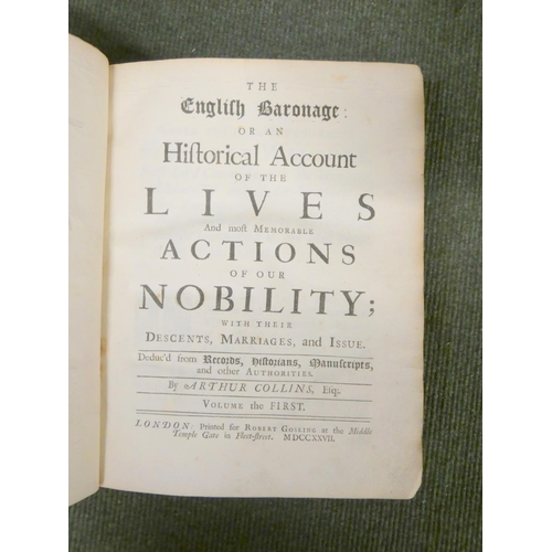 202 - COLLINS ARTHUR.  The English Baronage or An Historical Account of the Lives & Most Memorable Act... 