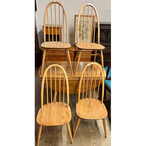 585 - Ercol drop-leaf dining table with four Ercol hoop back dining chairs