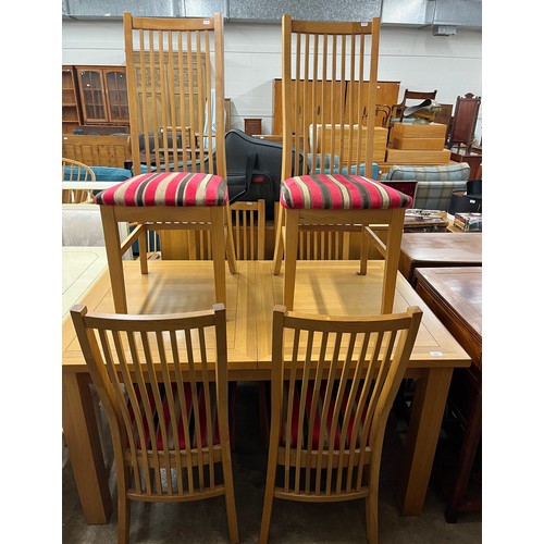 595 - Contemporary dining table with six upholstered chairs with matching sideboard