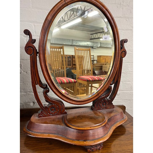 597 - Mahogany oval dressing mirror