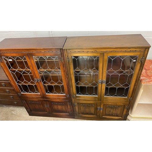 599 - Pair oak glazed bookcases, H 152.5cm, W 91.5cm, D 32cm