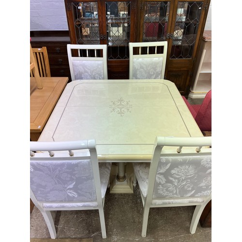 600 - Marble effect dining table with four upholstered dining chairs