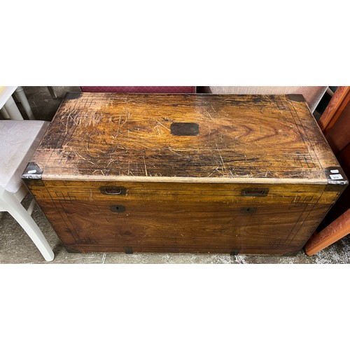 612 - Brass bound camphorwood chest, H 57cm, W 111cm, D 56cm