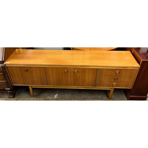 652 - Mid-century teak sideboard, H 75.5cm, W 198cm, D 45.5cm