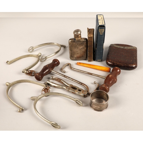 215 - Assorted ephemera including hallmarked silver accents, bibles, horse stirrups, cheroot, etc