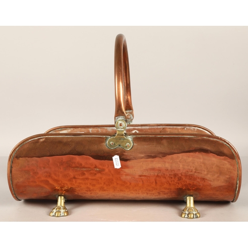 534 - Copper log basket with paw feet