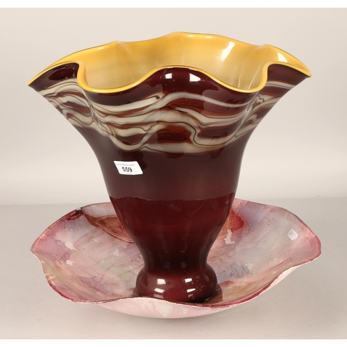 559 - Large glass vase and decorative glass bowl