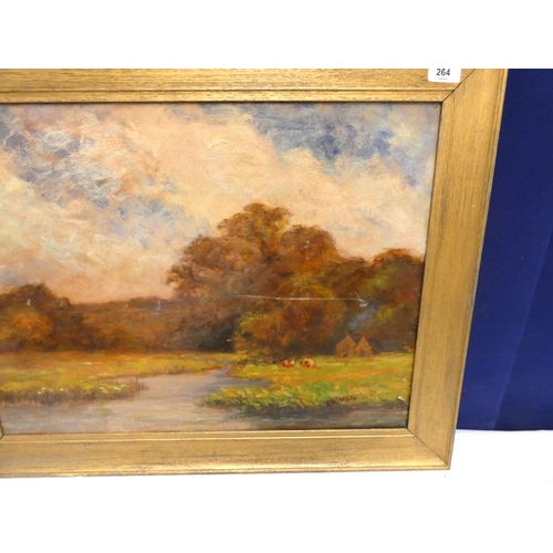 264 - River landscape, oil on canvas by R.M White.