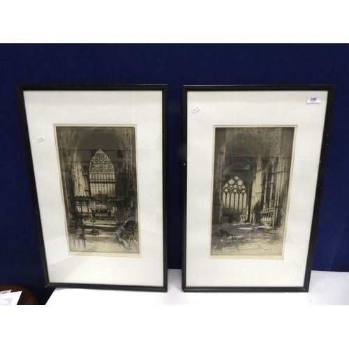 266 - Two pencil signed etchings, York Minster and chapel of 9 Alters Durham by Albany E Howarth.