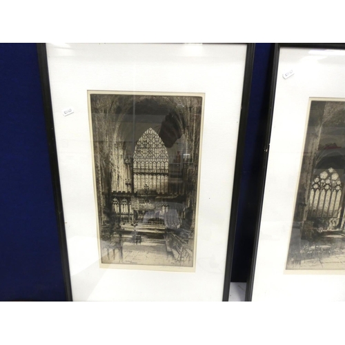 266 - Two pencil signed etchings, York Minster and chapel of 9 Alters Durham by Albany E Howarth.