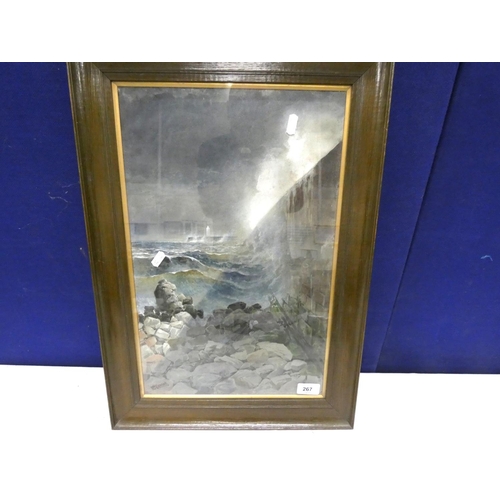 267 - Watercolour seascape, signed, by North East artist W M Connell.