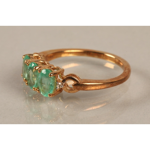 107 - 9k gold ring set with Siberian emerald and diamond, ring size N, with authenticity card