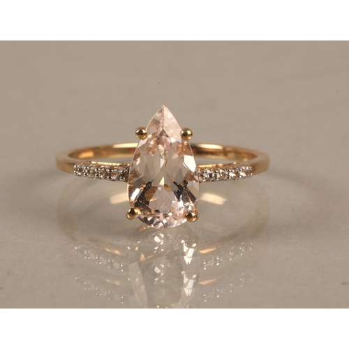 109 - 9k gold ring set with Zambezia morganite and white zircon, ring size S, with authenticity card