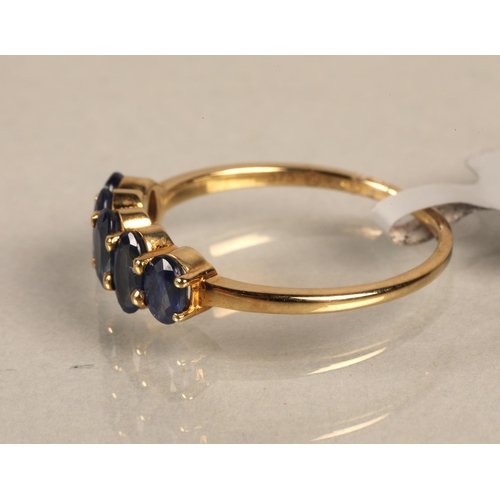 112 - 9k gold ring set with Kanchanaburi sapphires, ring size N, with authenticity card