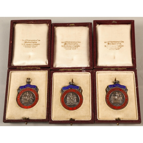 132 - Highland & Agricultural Society of Scotland, three silver medals 'For Ploughing' awarded to Thom... 