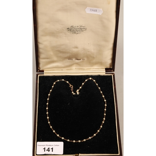 141 - 9K gold seed pearl necklace, gross weight 3.5g