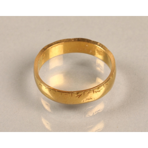 70 - 22ct gold band, ring size N, 3.6g