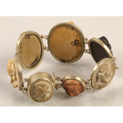 82 - Set of Roman style cameo 'lava stone' jewellery including bracelet, brooch, and clip on earrings, al... 