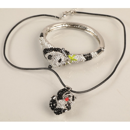 96 - Butler & Wilson panda bangle and panda pendant on cord necklace