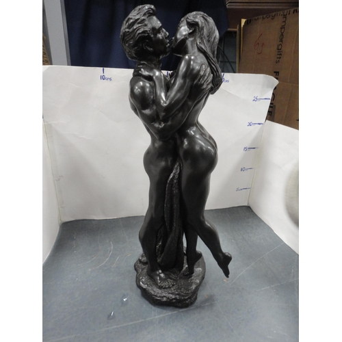 100 - Two reproduction Art Deco-style female figurines to include a bronzed example and the other in the s... 