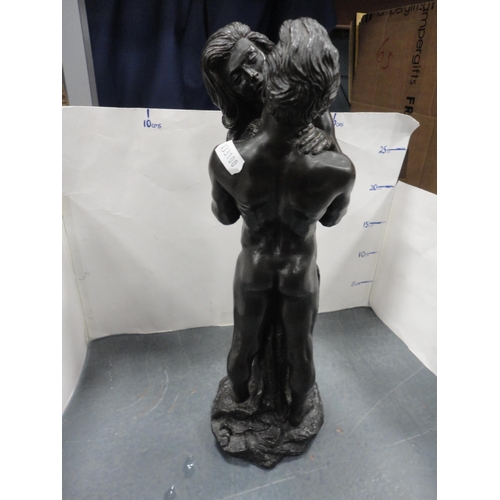 100 - Two reproduction Art Deco-style female figurines to include a bronzed example and the other in the s... 