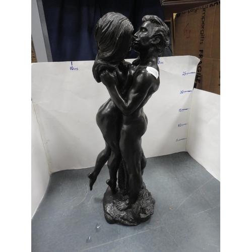 100 - Two reproduction Art Deco-style female figurines to include a bronzed example and the other in the s... 