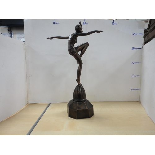 100 - Two reproduction Art Deco-style female figurines to include a bronzed example and the other in the s... 