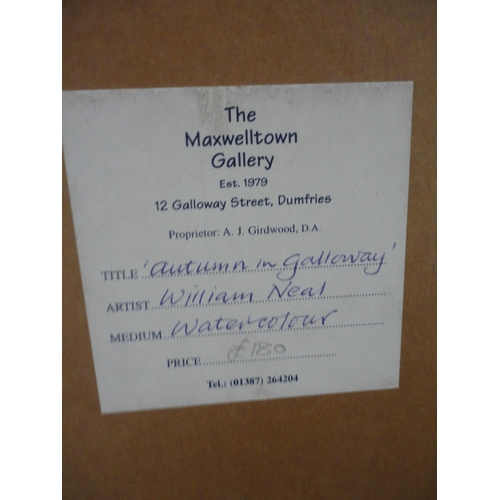 104 - William NealAutumn in GallowaySigned, watercolour, with Maxwelltown Gallery label verso.... 