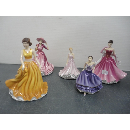 108 - Five modern Royal Doulton figures to include 'Alexandra', 'Laurie', 'Karen', 'Natalie', and 'Kate'.