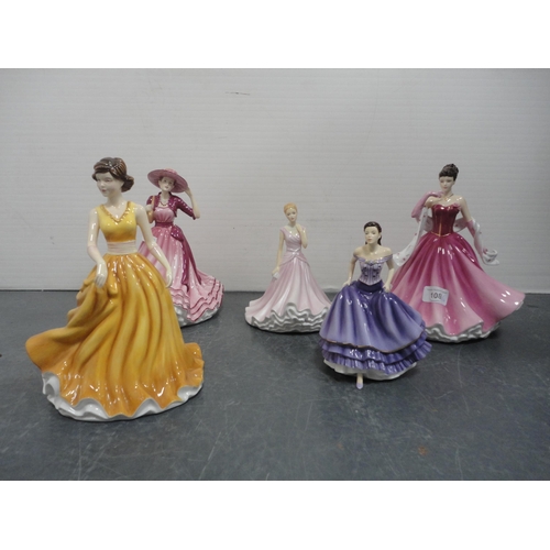 108 - Five modern Royal Doulton figures to include 'Alexandra', 'Laurie', 'Karen', 'Natalie', and 'Kate'.