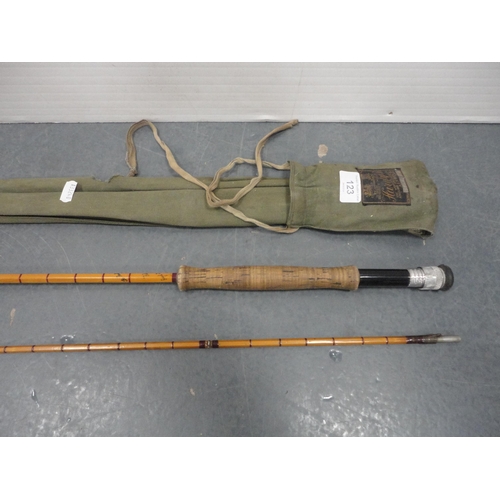 123 - Hardy's of Alnwick split cane two-piece fishing rod in canvas outer bag.