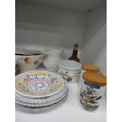 126 - Victorian Rockingham-style teawares, Victorian punch bowl, Japanese-themed plates, Mason's plate, Po... 